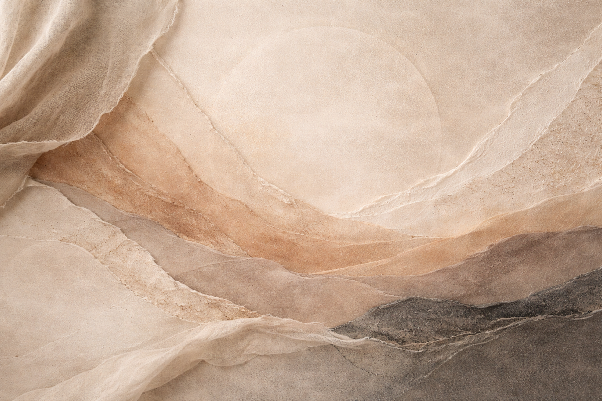 Layered earth tones and soft textures.