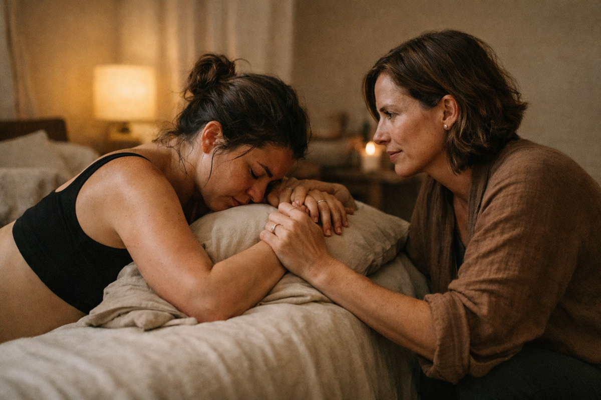 Doula beside someone in labor.